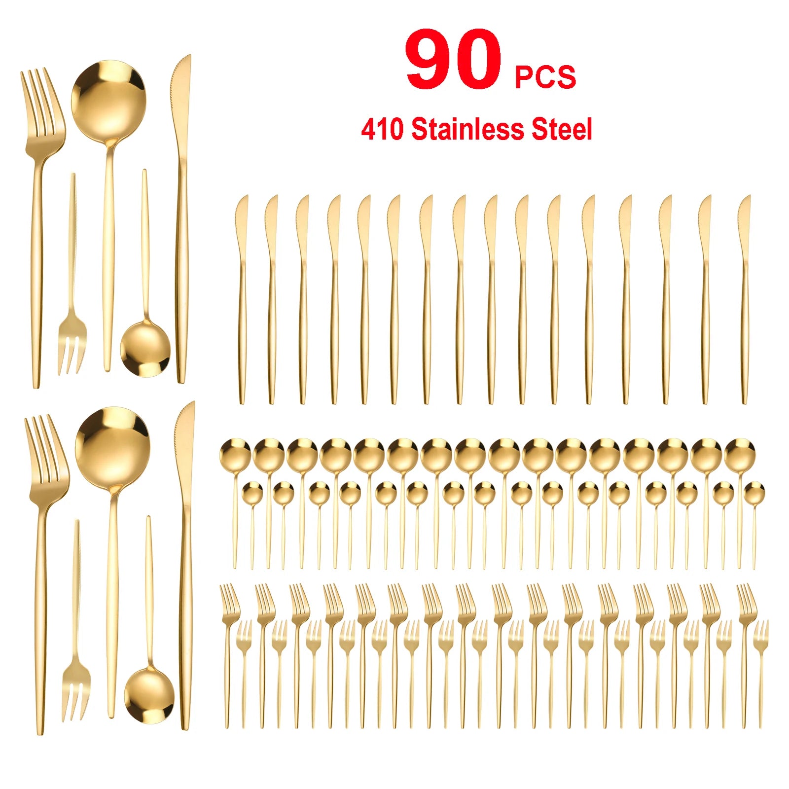 90Pcs Gold Stainless Steel Silverware - Heavy Duty Cutlery, 420 Stainless Steel