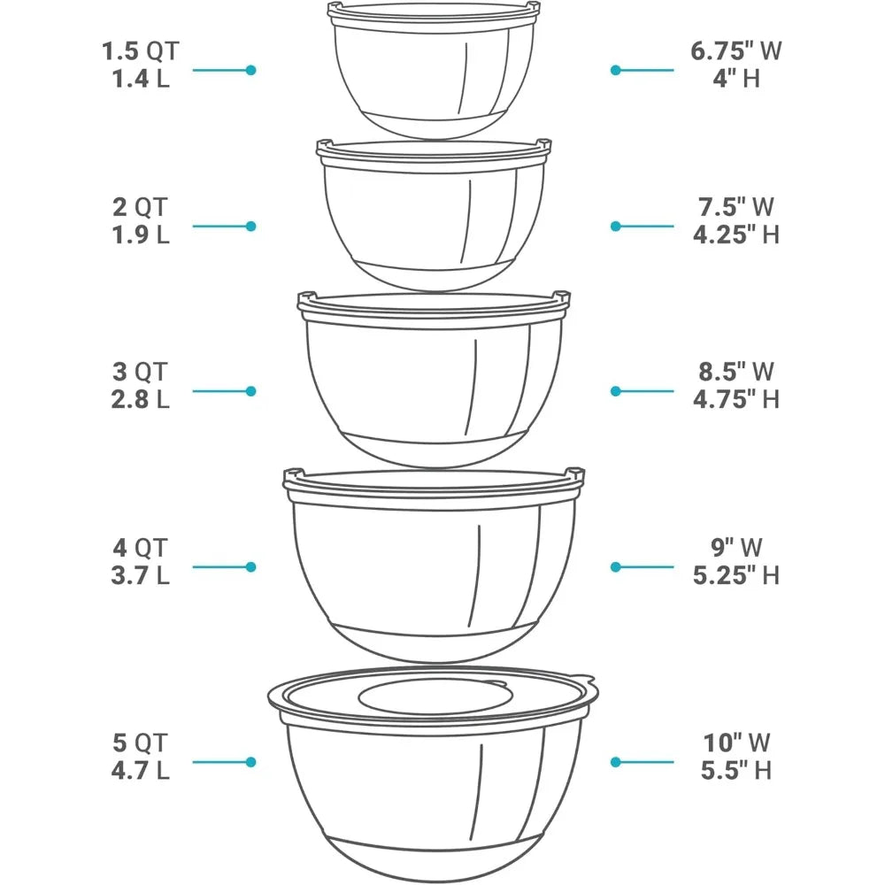 8-piece stainless steel nesting mixing bowl set with sealing lid