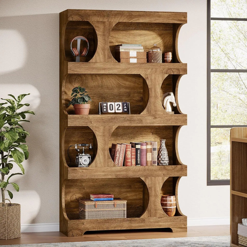 Modern Asymmetrical Bookshelf,Freestanding Display Shelf with Classic Shape,Large Library BookShelf for Living Room, Home Office