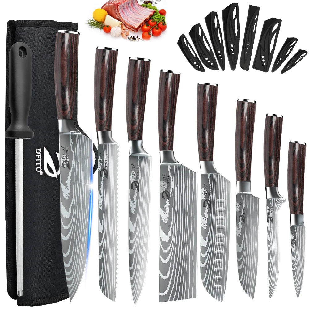 Kitchen Knife Set 7Cr17Mov Stainless Steel Chef Knife Ultra Sharp Santoku Cleaver
