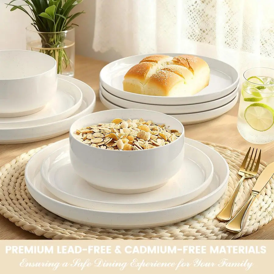 and Bowls Sets, Dinnerware Sets for 4, 12 Pieces Scratch Resistant Dishware Dishes Set, Ceramic Kitchen Dinner Set, Porcelain am