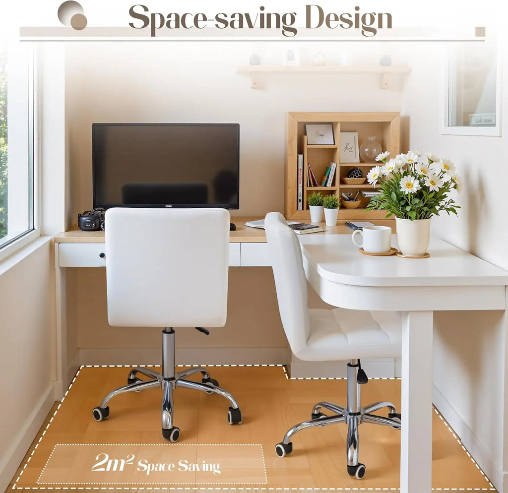 Modern Adjustable Office Chair with PU Leather, Swivel Base and Arms for Home Desk - White