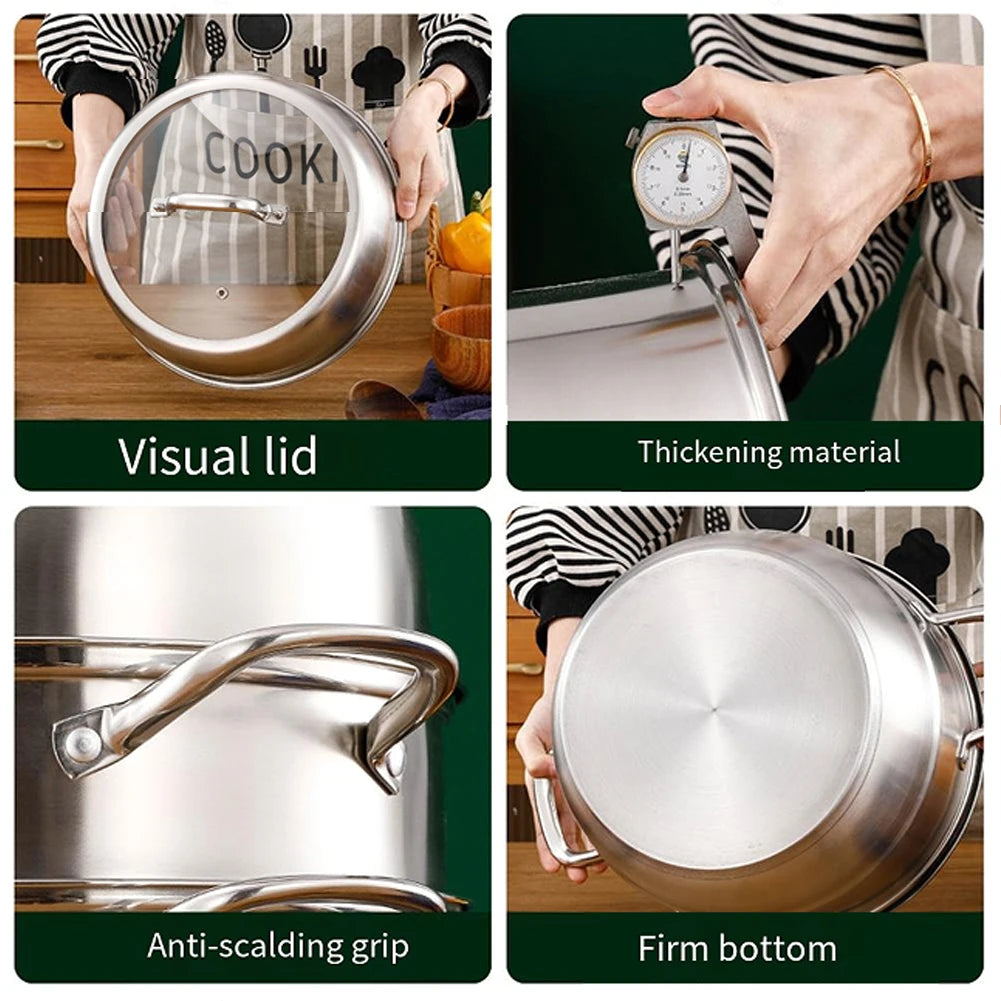 11inch 3 Tier Stainless Steel with Lid & Handle Steamer Pot Thick Food Steamer