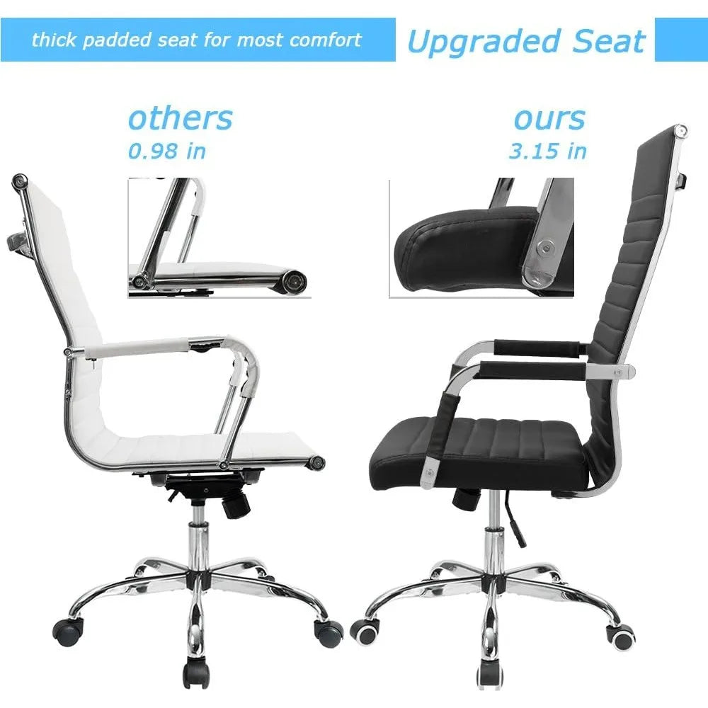 Ribbed Office Chair High Back PU Leather Executive Conference Chair