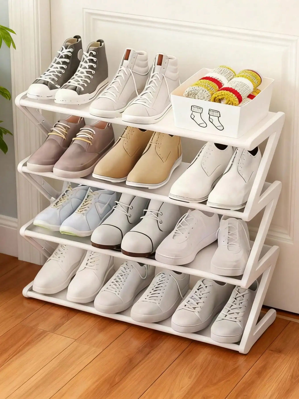 Large Z-shaped Pink Plastic Shoe Rack