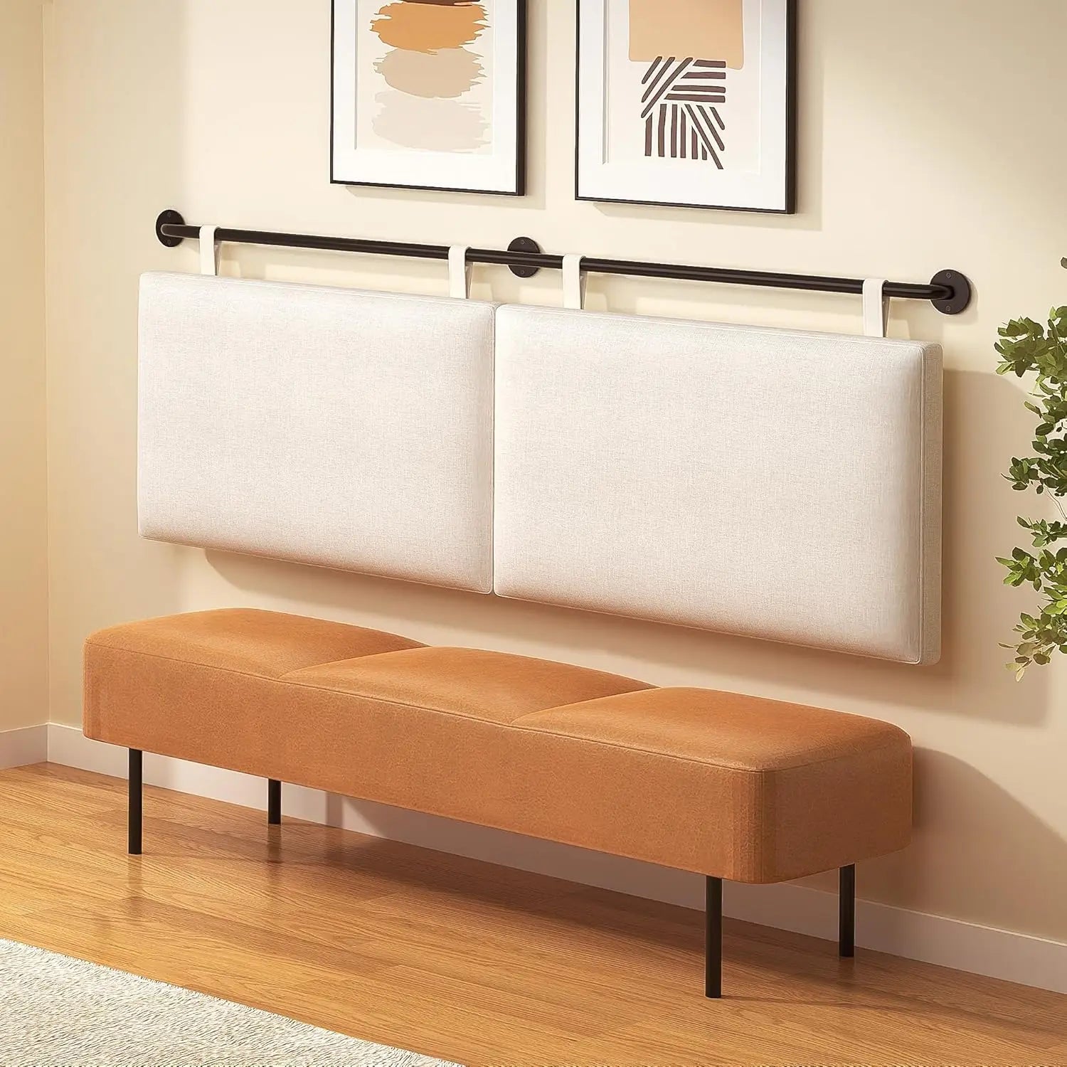 Wall Mounted Upholstered Headboard with Linen Fabric, Beige King Size for Bedroom Decor