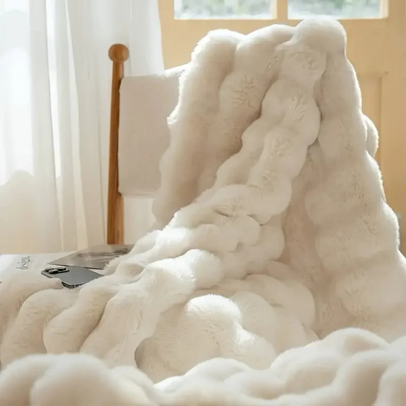 Soft, Warm, 1pc Cozy Faux Rabbit Fleece Blanket