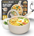 2.5L Electric Hot Pot with Lid & Steamer, Ceramic Cooker
