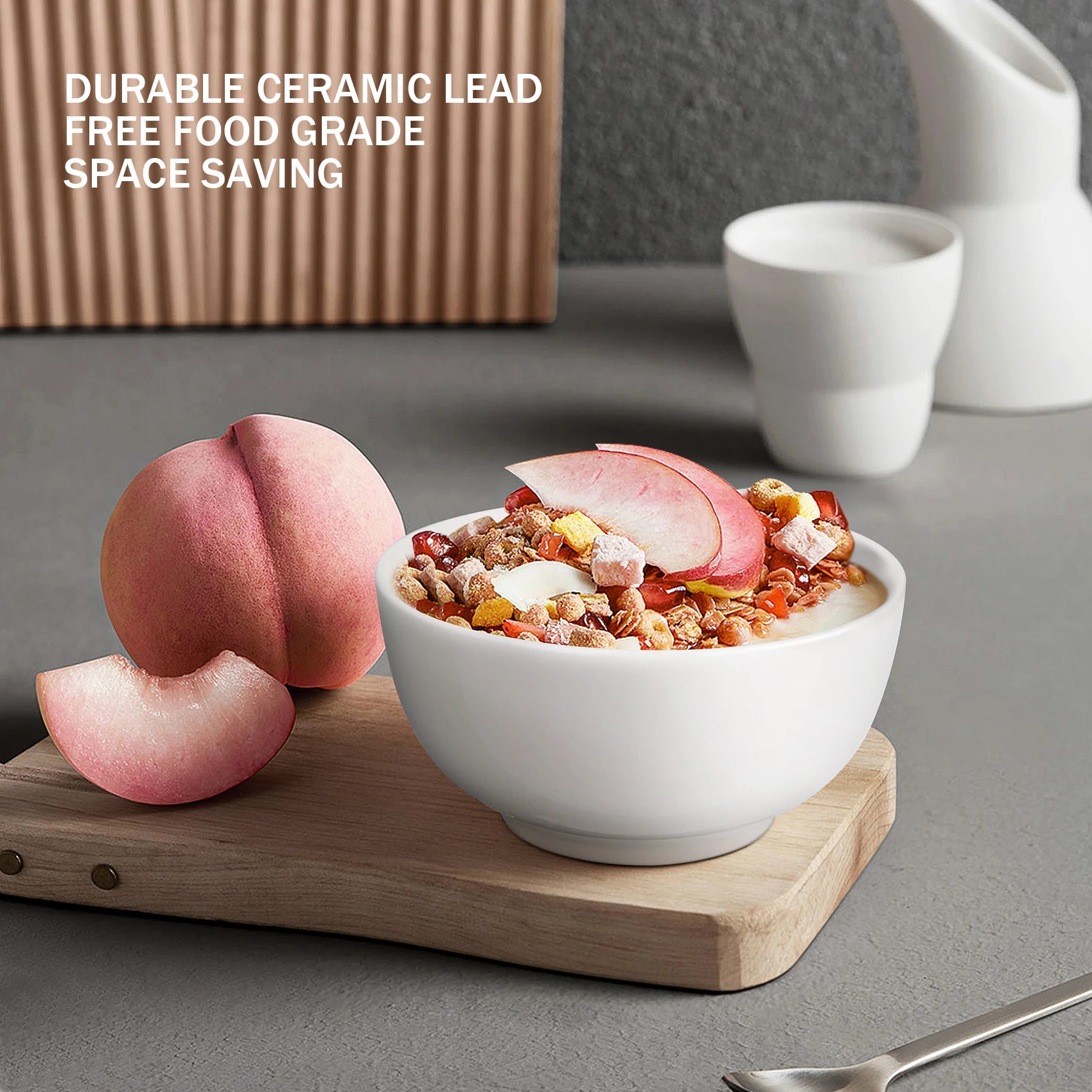 10 Ounce Porcelain Bowls Set 8 Pack Premium White Ceramic Bowls