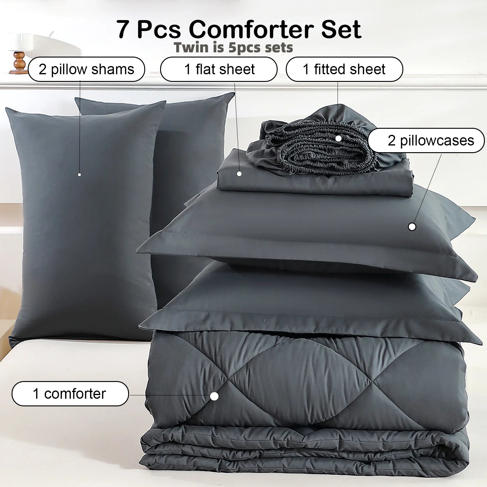 5pcs/7pcs Twin Full Queen King Bedding Sets Home Decor Comforter Flat Sheet Fitted