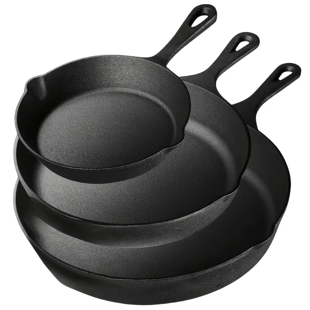 3-Piece Cast Iron Skillet Set (6/8/10 Inch) - Pre-Seasoned, Non-Stick