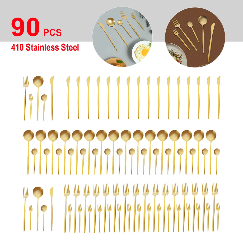 90Pcs Gold Stainless Steel Silverware - Heavy Duty Cutlery, 420 Stainless Steel