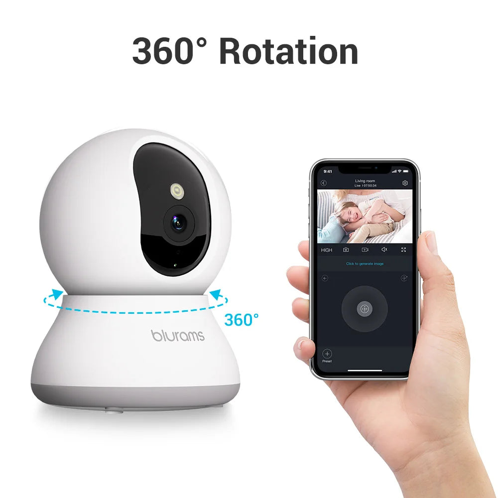 360° Indoor Security Camera, Dog Camera with Phone App