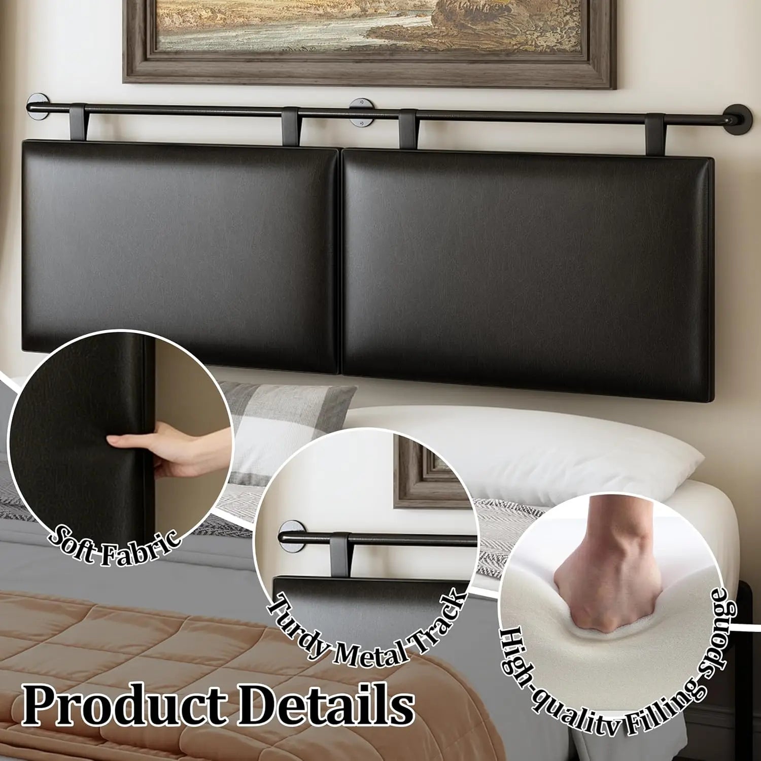 Queen Headboard Only, Wall Mounted Hanging Upholstered Bed Head Board Sturdy and Durable Solid Wood Bed headboard, Fabric Headbo