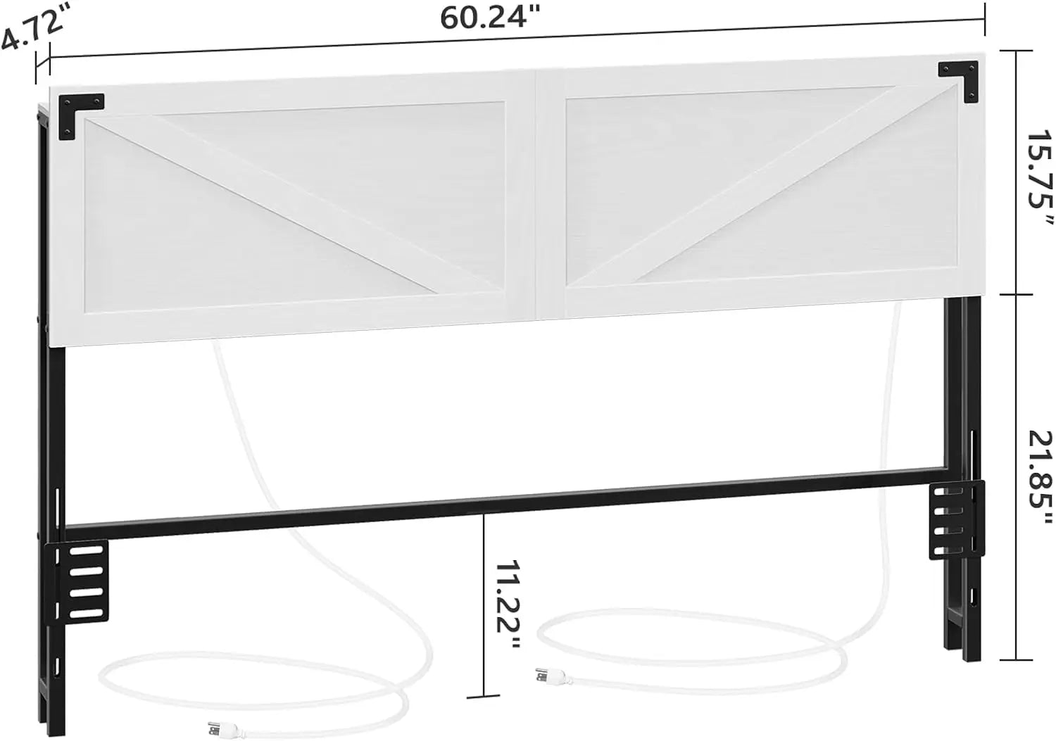 Queen Headboard with USB Ports, LED Lights, Storage Shelf, and Bed Frame