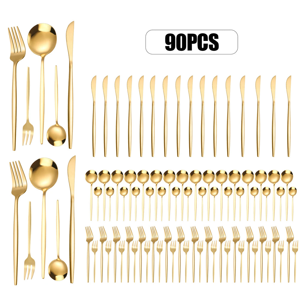 90Pcs Gold Stainless Steel Silverware - Heavy Duty Cutlery, 420 Stainless Steel