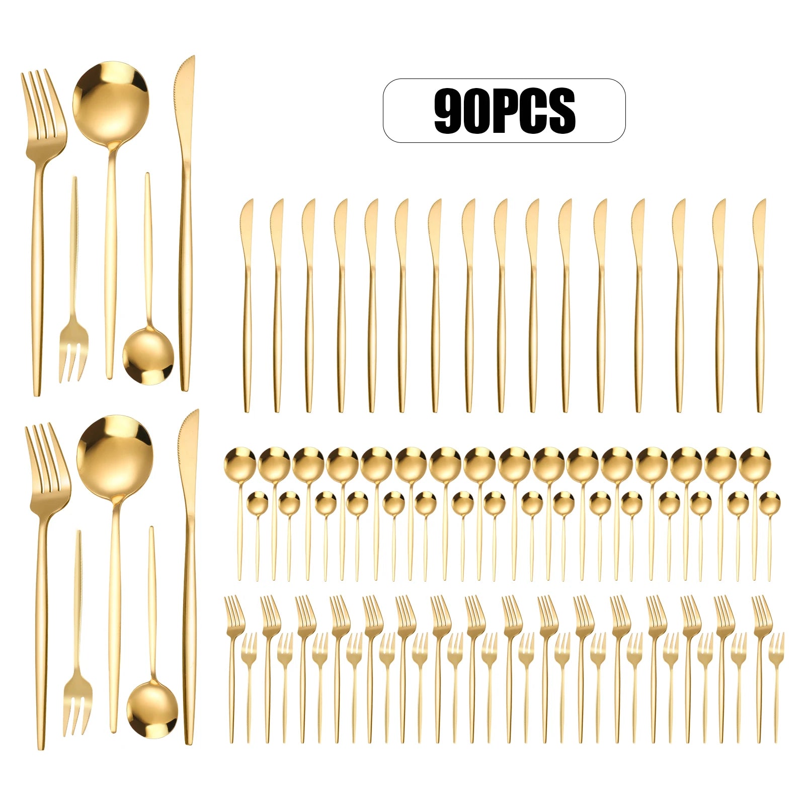 90Pcs Gold Stainless Steel Silverware - Heavy Duty Cutlery, 420 Stainless Steel