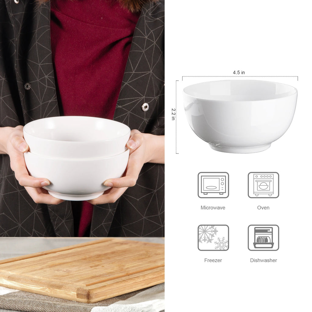 10 Ounce Porcelain Bowls Set 8 Pack Premium White Ceramic Bowls
