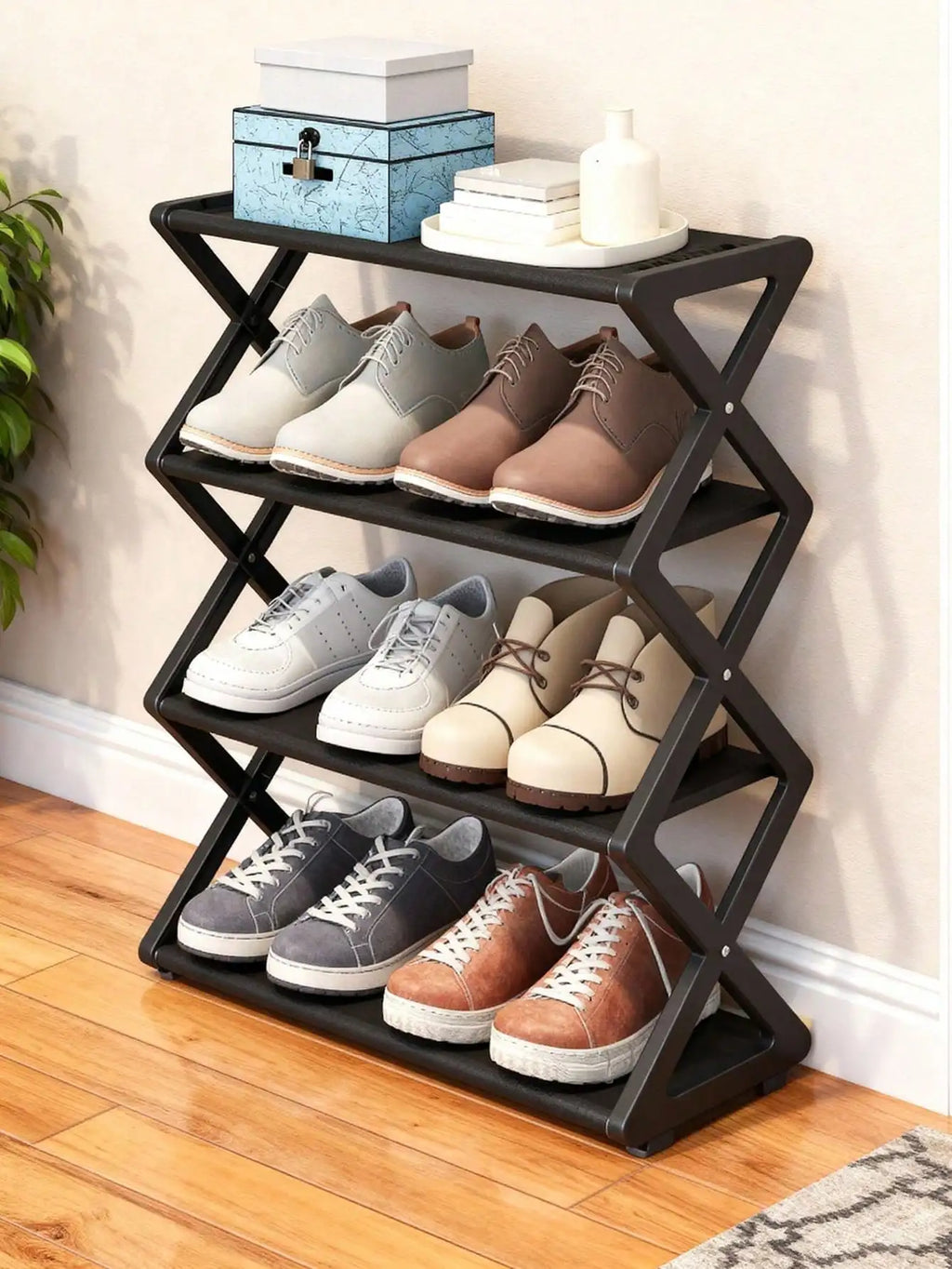 Large Z-shaped Pink Plastic Shoe Rack