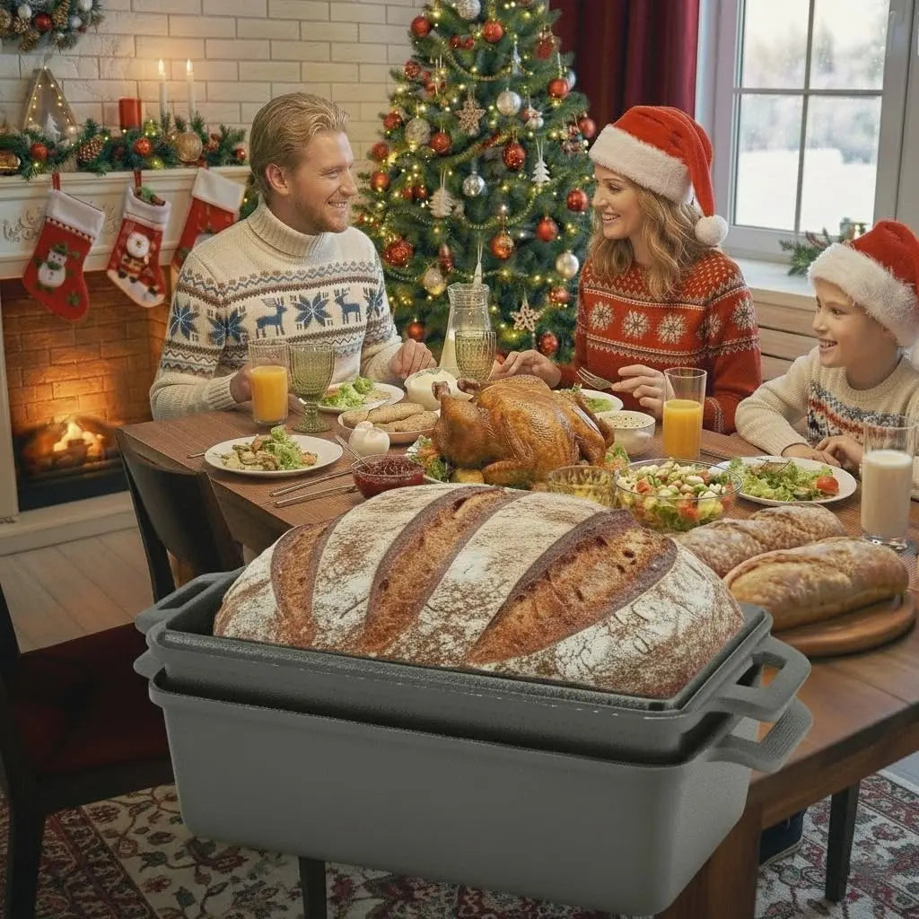 9x5 Inch Cast Iron Loaf Pan with Lid for Even Baking of Bread, Cake, and Meatloaf - 2-Piece Set
