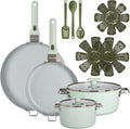 14-Piece Ceramic Cookware Set with Removable Handles, Nonstick Pots & Pans