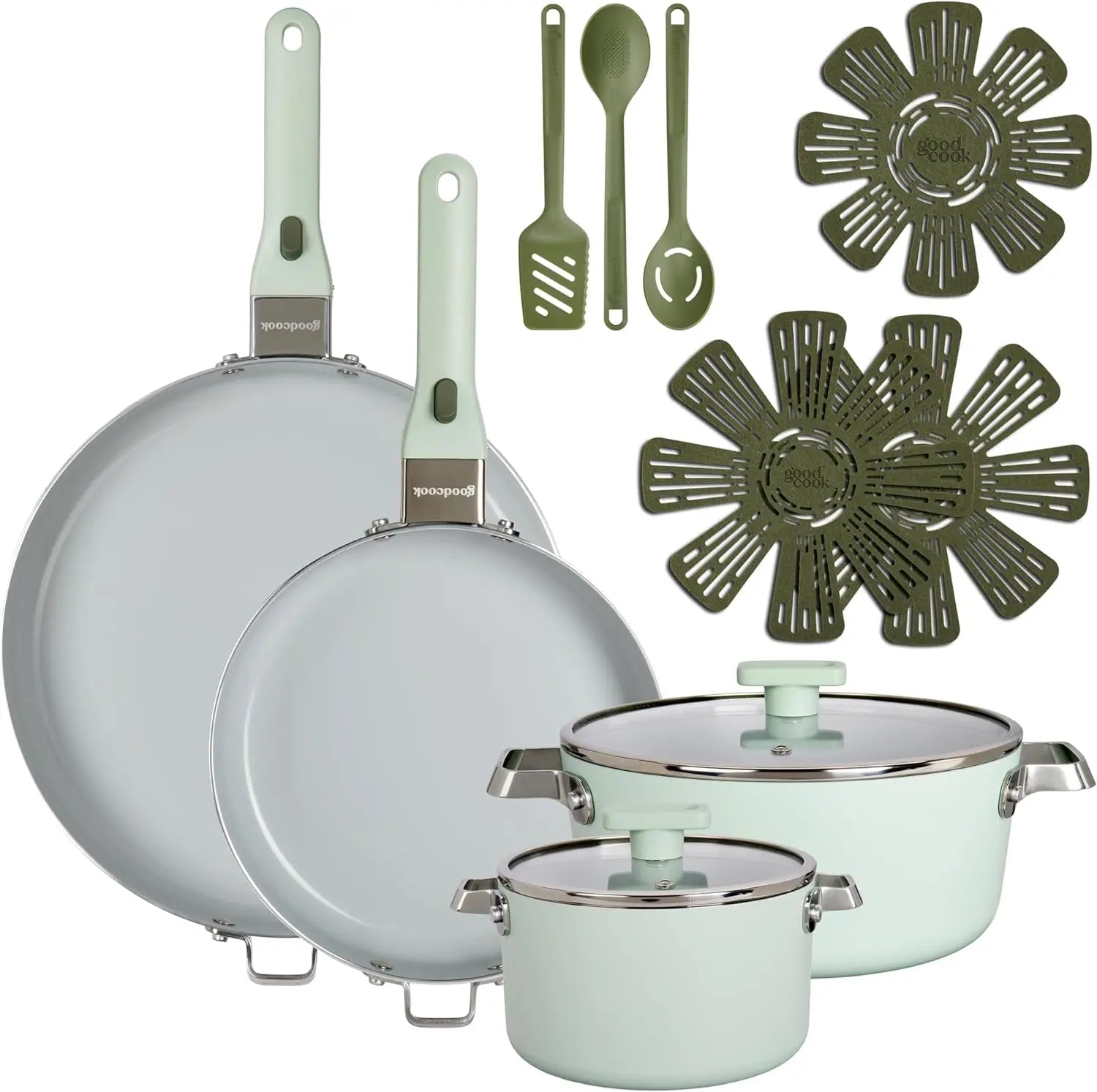 14-Piece Ceramic Cookware Set with Removable Handles, Nonstick Pots & Pans