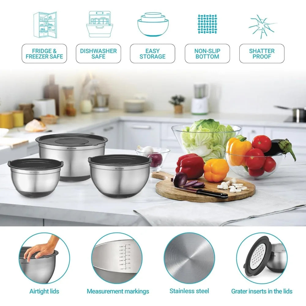 8-piece stainless steel nesting mixing bowl set with sealing lid