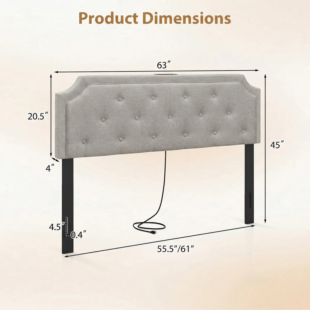 Headboard for Queen & Full Size Bed, Tufted Upholstered Head Board w/ 2 AC Outlets
