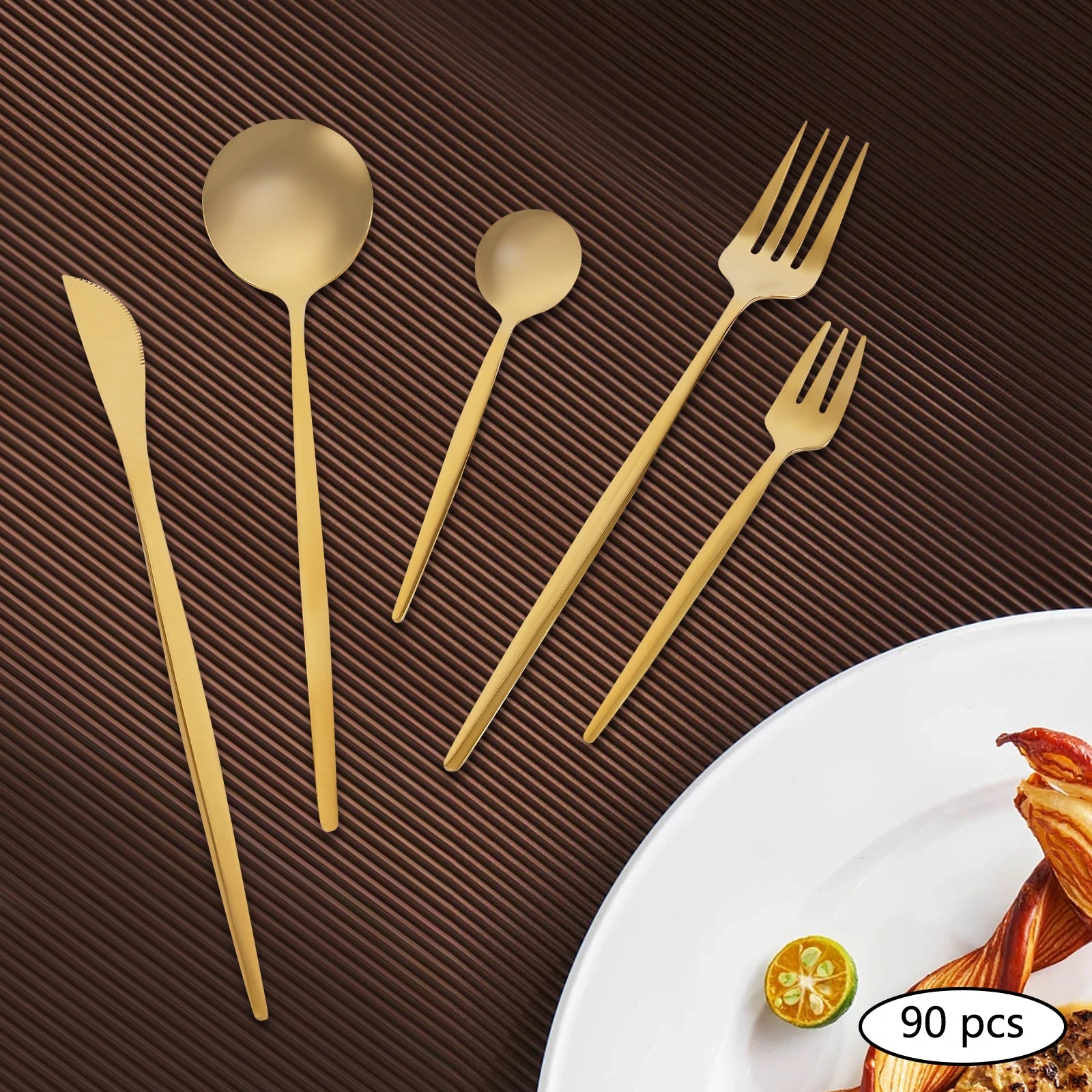 90Pcs Gold Stainless Steel Silverware - Heavy Duty Cutlery, 420 Stainless Steel