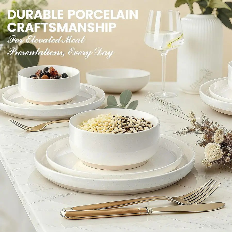 and Bowls Sets, Dinnerware Sets for 4, 12 Pieces Scratch Resistant Dishware Dishes Set, Ceramic Kitchen Dinner Set, Porcelain am