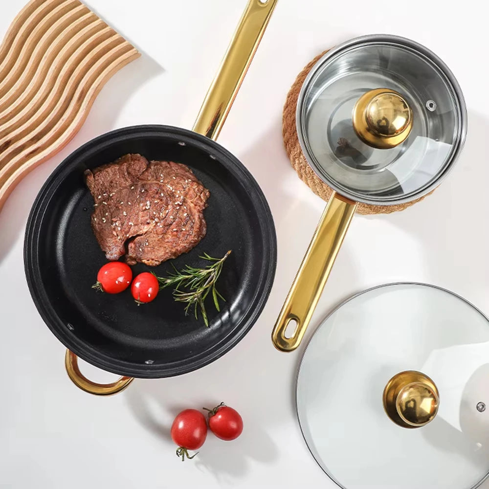 12PCS Stainless Steel Colored Cookware Set Non-stick Pan Gold-plated Handle Soup Pot
