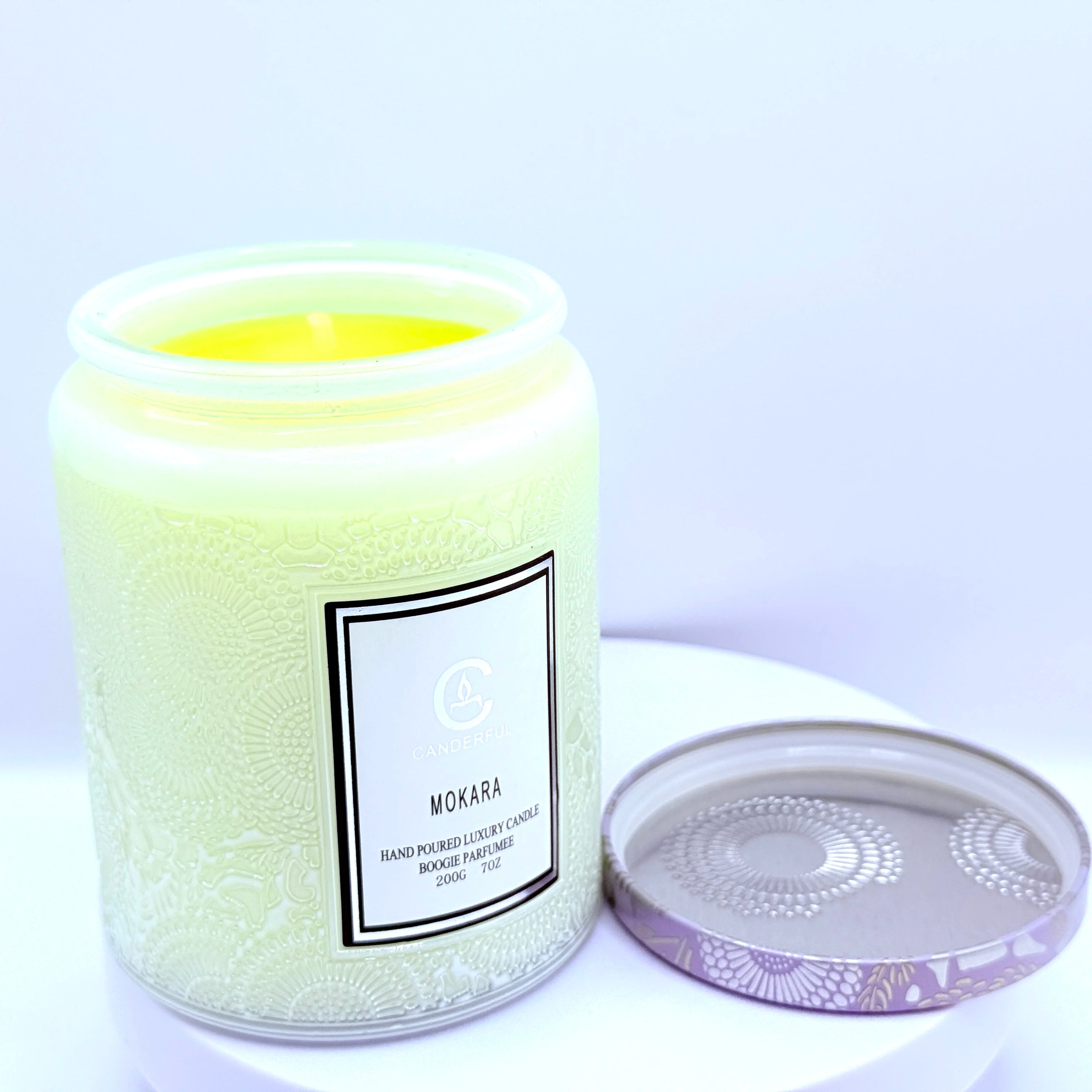 Embossed Glass Scented Candle Soy Wax Aromatherapy Candle | 5 Scents | 40 Hour Long Burn |