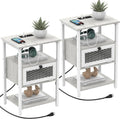 Set of 2 Nightstand Charging Station End Side Table Flip Storage