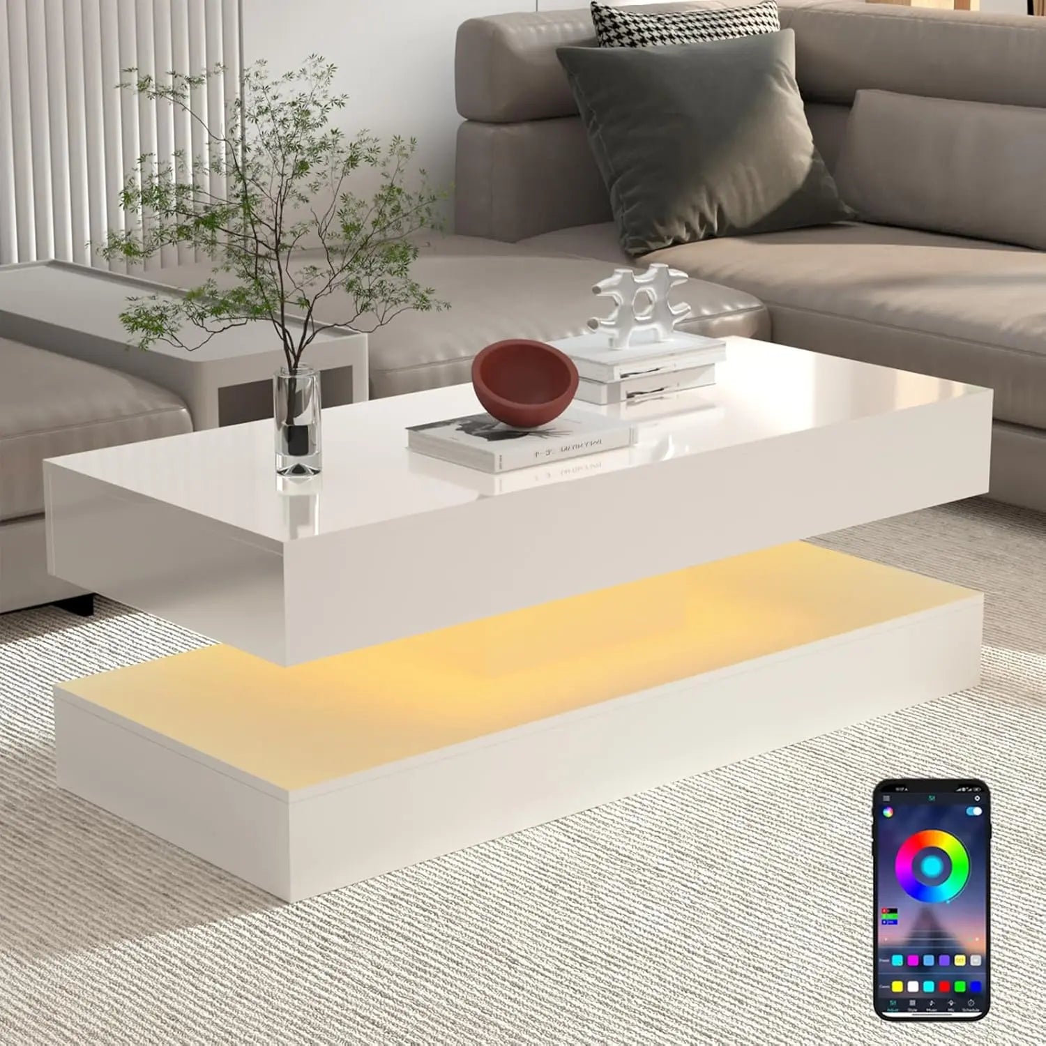 Double-Layer Design for Living Room Coffee Table with 2 Storage Drawers