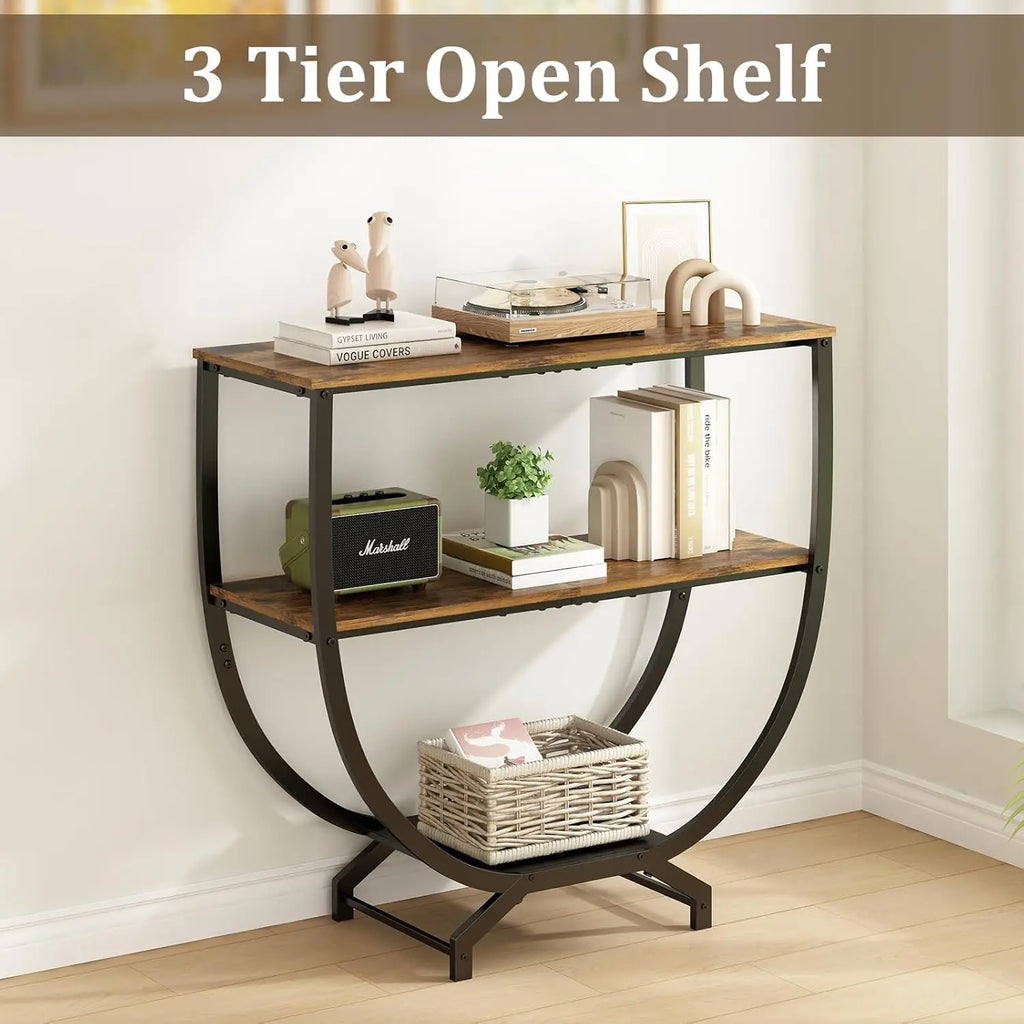 3-Tier Industrial Console Table with Storage, 30" Height Entryway Sofa Table