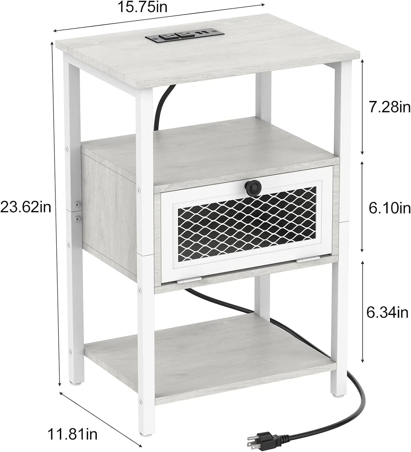Set of 2 Nightstand Charging Station End Side Table Flip Storage