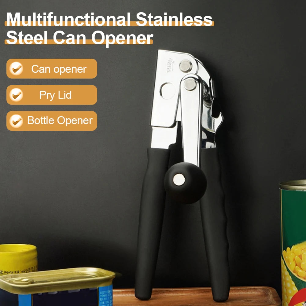 Stainless Steel Can Opener Razor Sharp Bottle Opener Soft Ergonomic Handle Manual Can Opener for Multifunctional Kitchen Tool