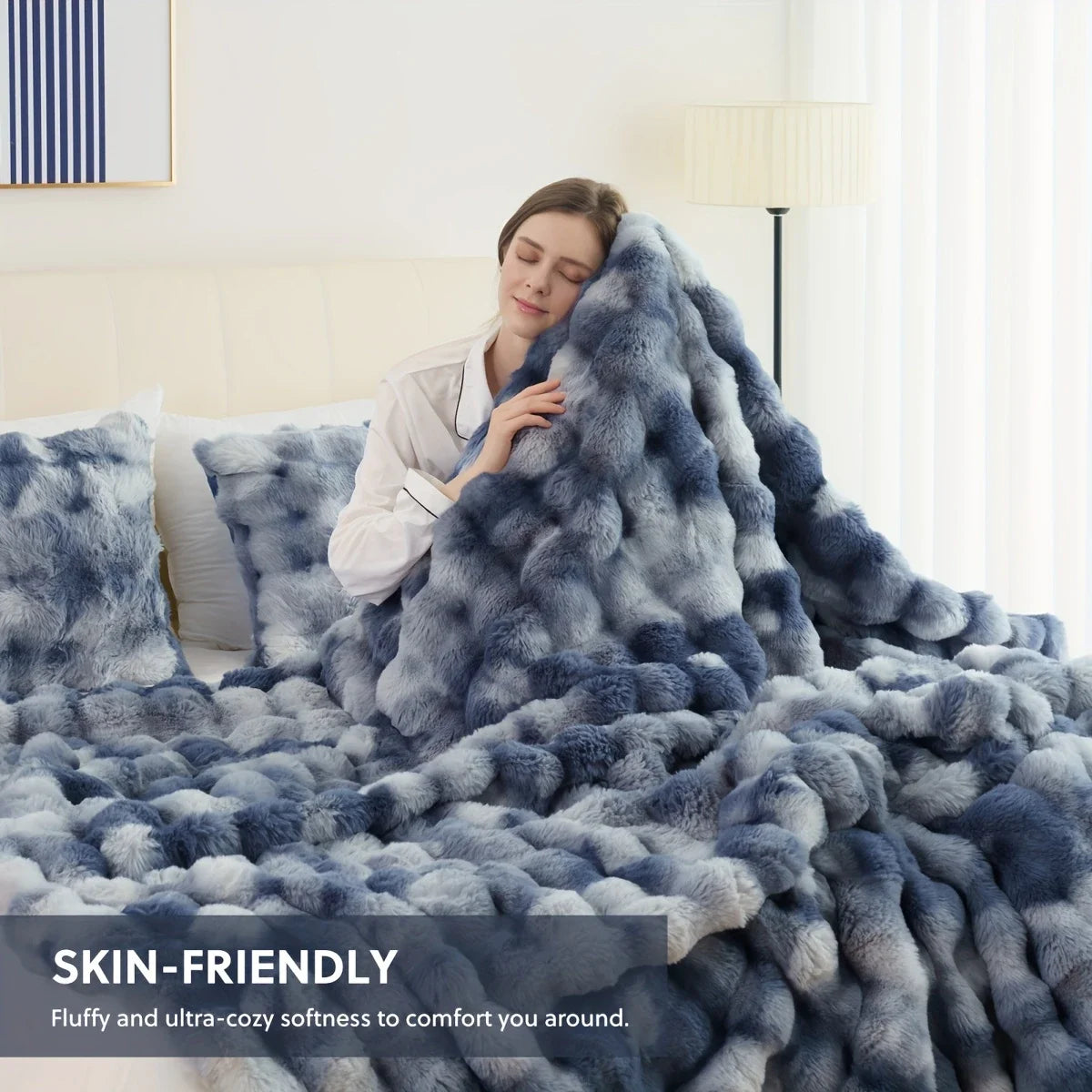 Soft, Warm, 1pc Cozy Faux Rabbit Fleece Blanket