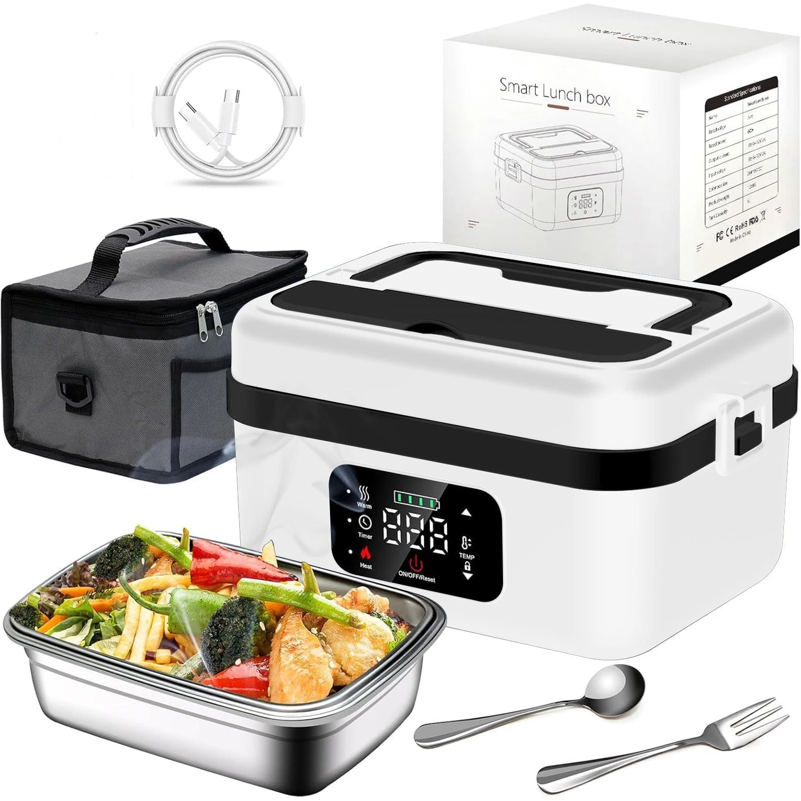 Rechargeable Timer Automatic Heating Lunch Box