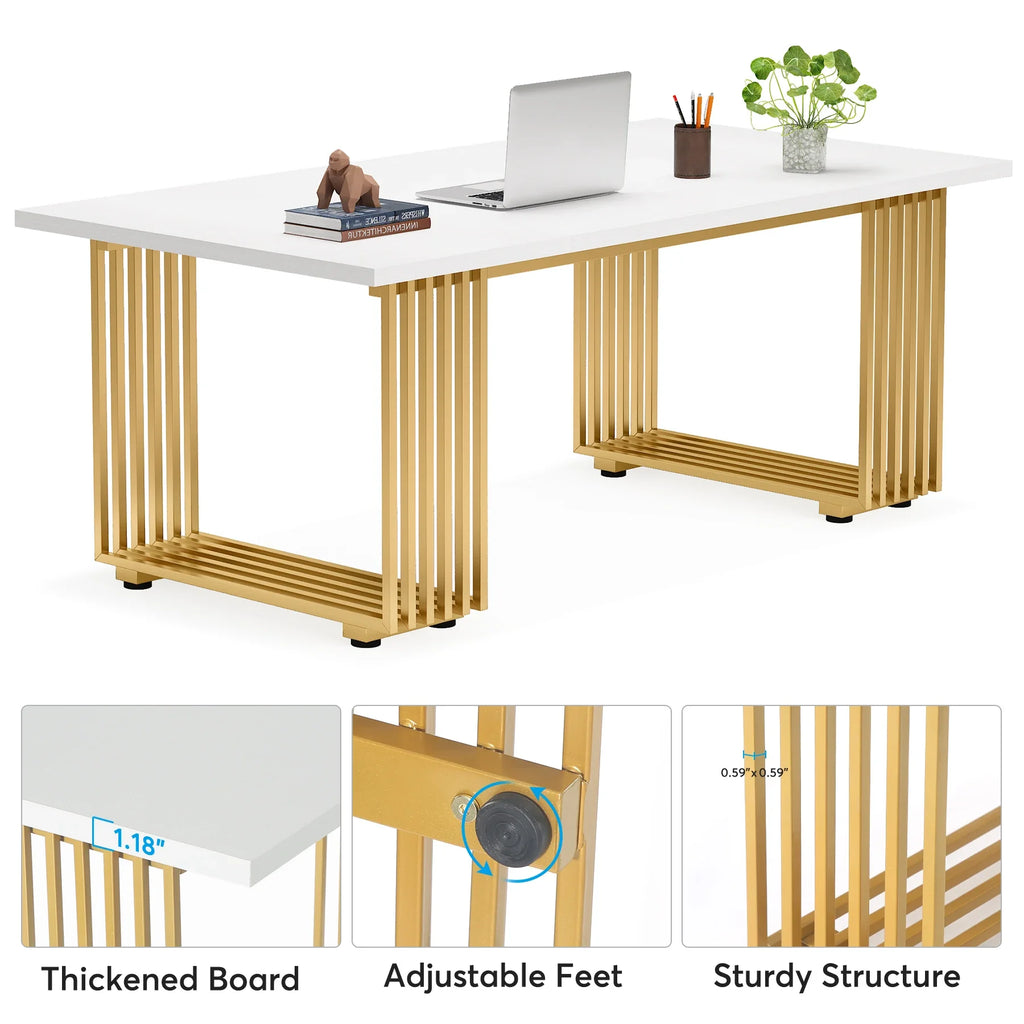 Tribesigns Modern Office Desk, 70.9" Wooden Computer Desk,Executive Desk with Gold Metal Legs