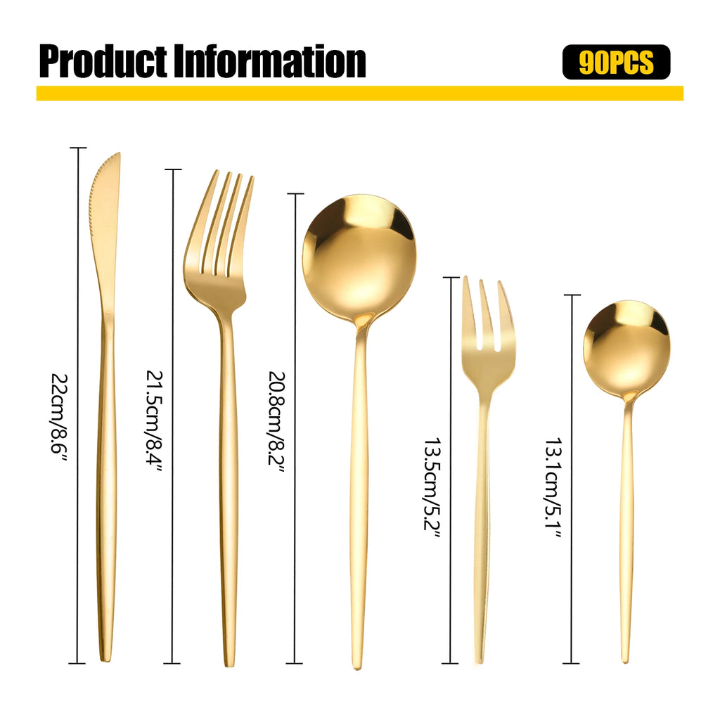 90Pcs Gold Stainless Steel Silverware - Heavy Duty Cutlery, 420 Stainless Steel