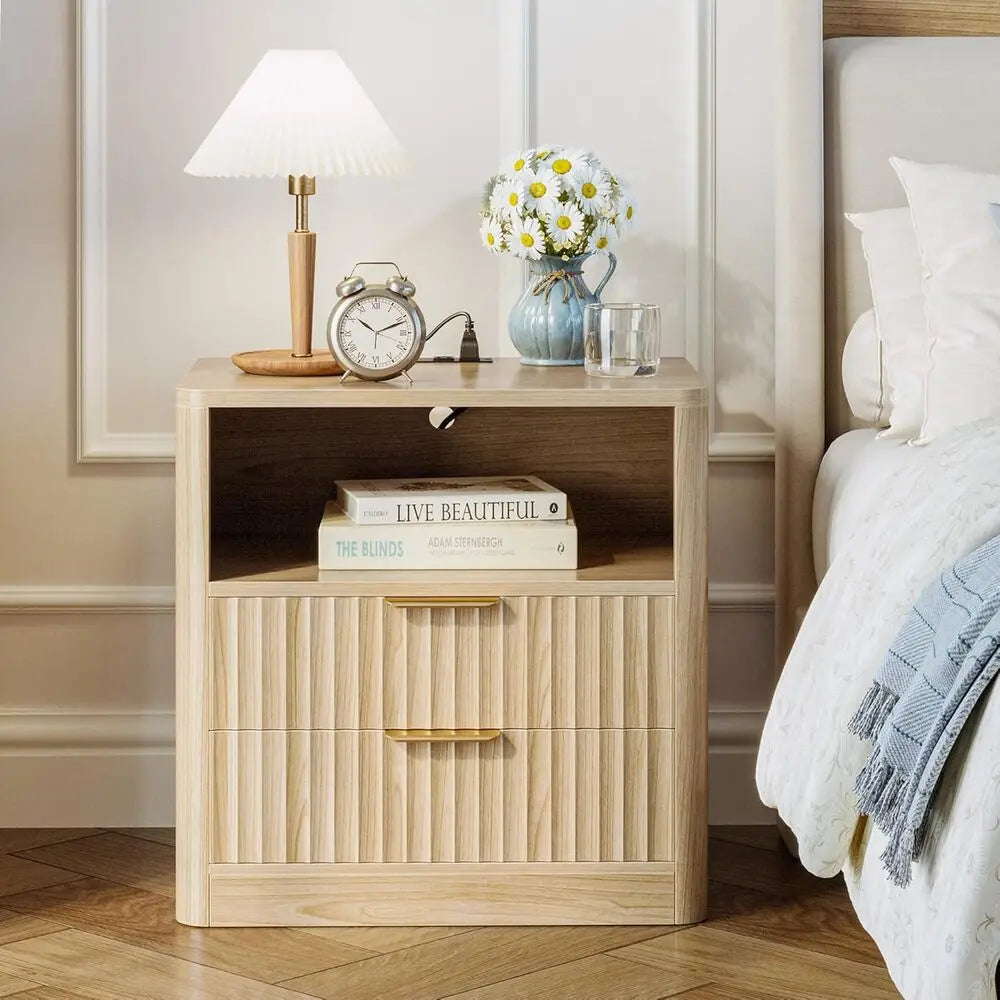 Fluted Night Stand Set of 2, Modern Nightstand