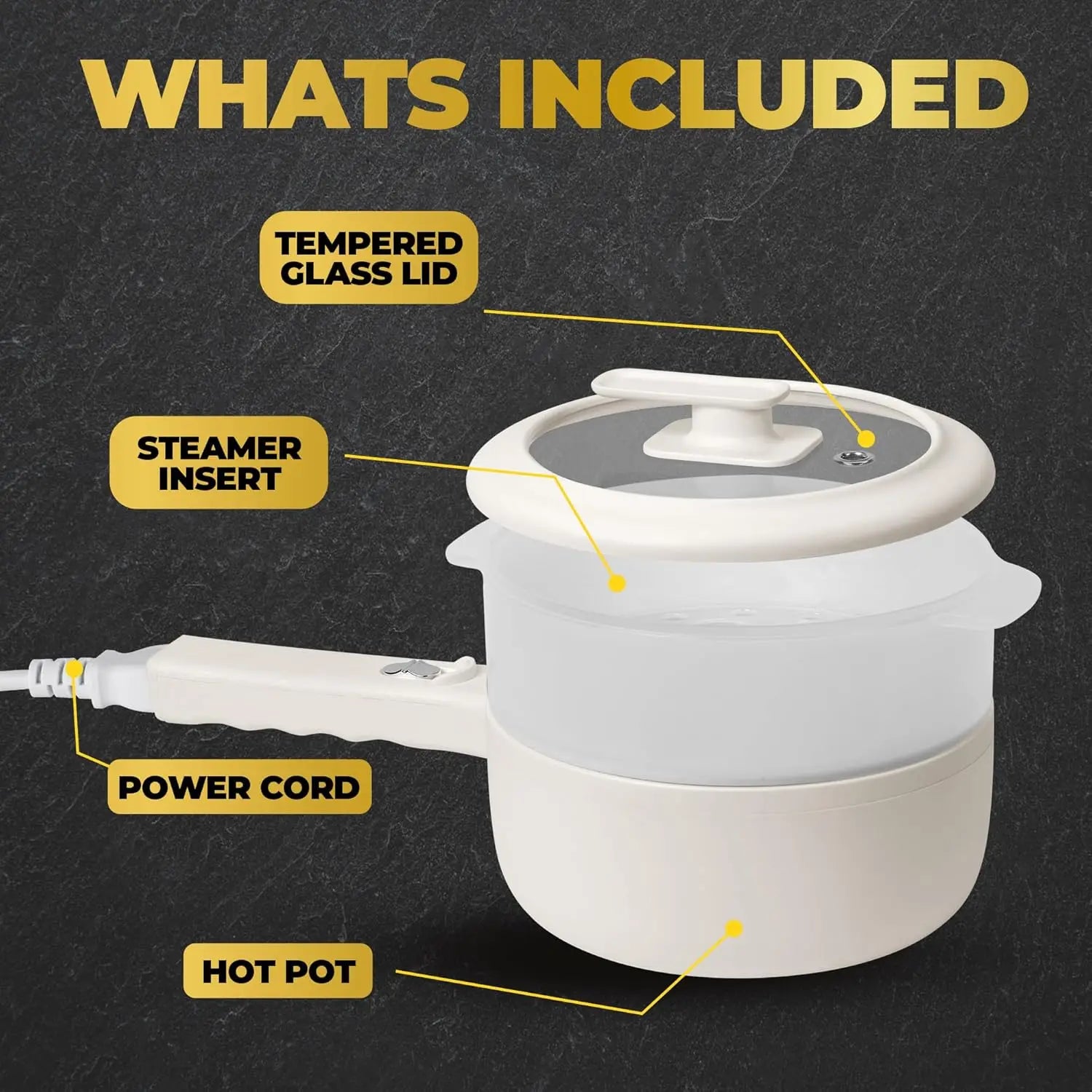 2.5L Electric Hot Pot with Lid & Steamer, Ceramic Cooker