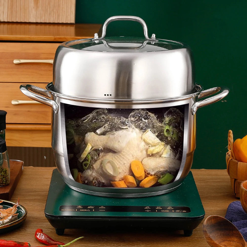11inch 3 Tier Stainless Steel with Lid & Handle Steamer Pot Thick Food Steamer