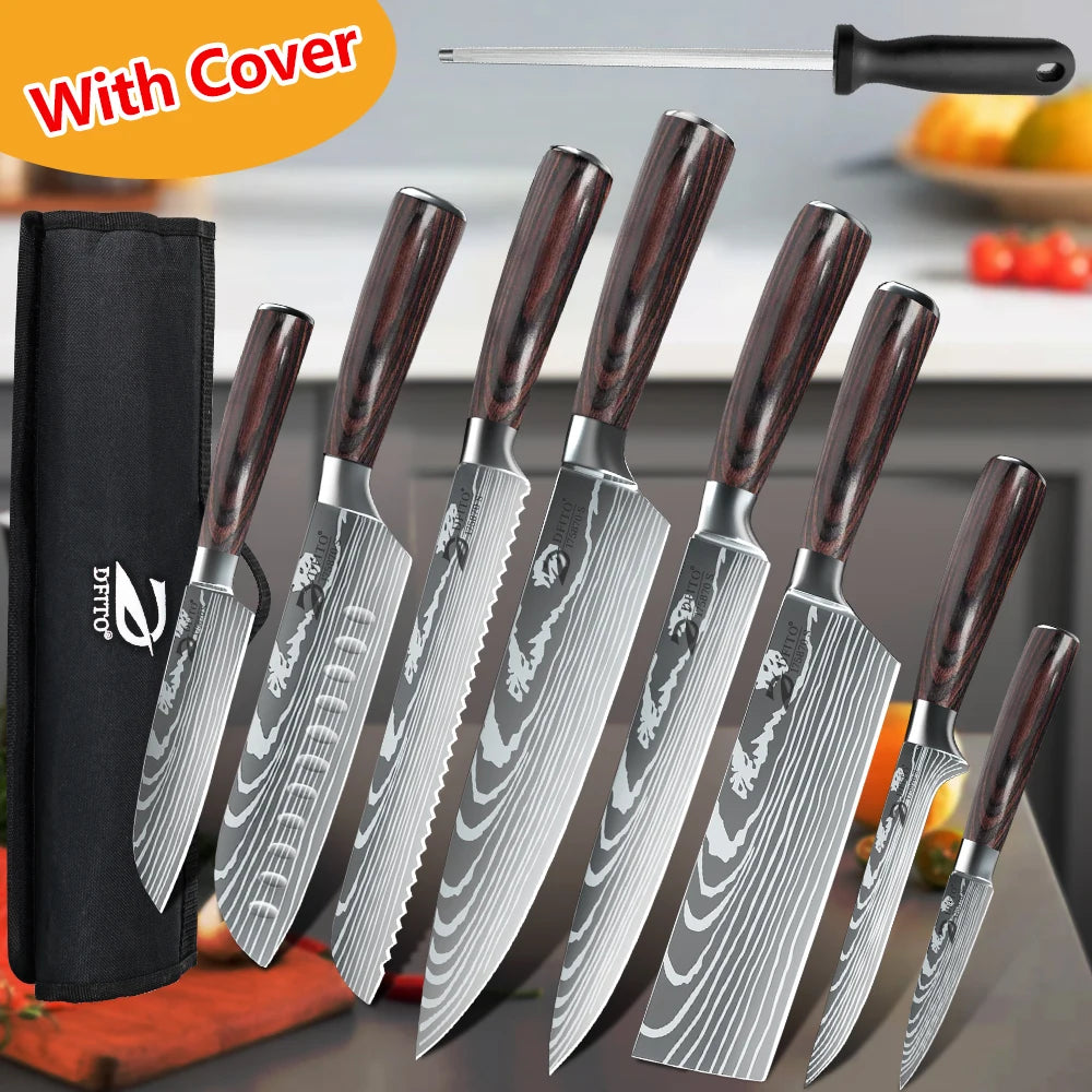Kitchen Knife Set 7Cr17Mov Stainless Steel Chef Knife Ultra Sharp Santoku Cleaver