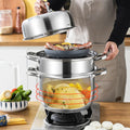 11inch 3 Tier Stainless Steel with Lid & Handle Steamer Pot Thick Food Steamer