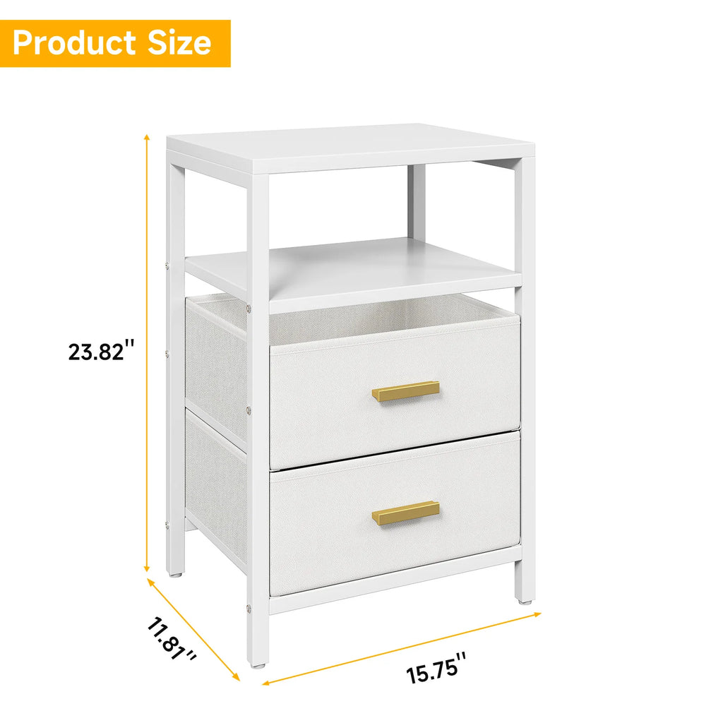 US Side Table Bedside End Table Particle Board Modern Nightstand with 2 Fabric Drawers for Bedroom Living Room White Nightstand