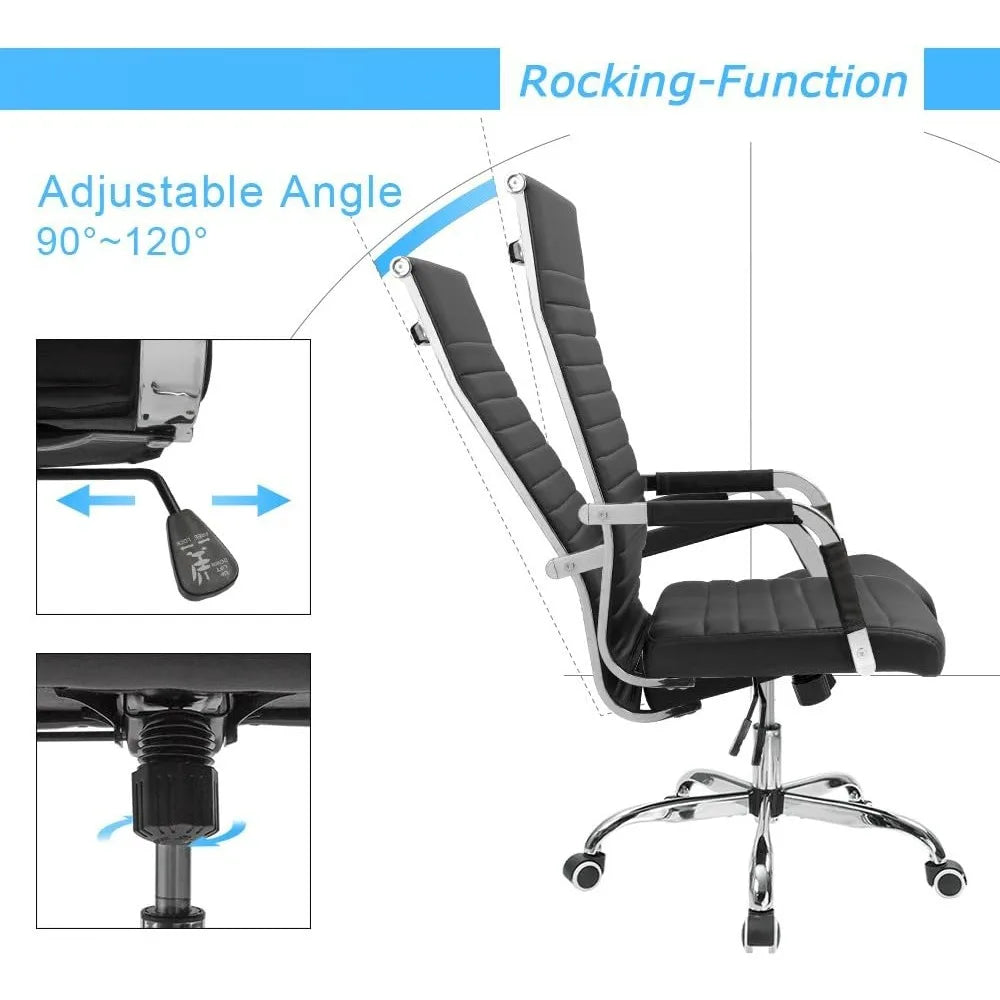 Ribbed Office Chair High Back PU Leather Executive Conference Chair