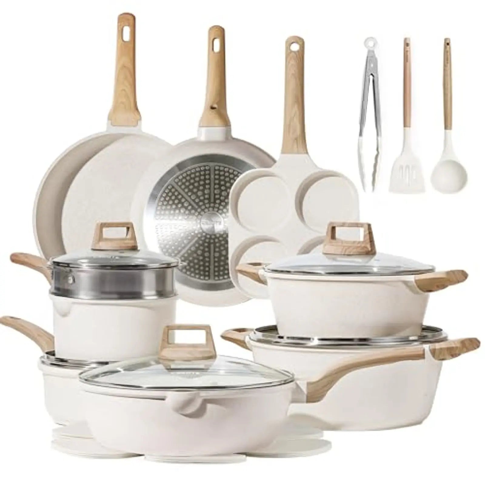 21Pcs Induction Cookware Set Nonstick White Granite Pots and Pans w Frying Pans Saucepans