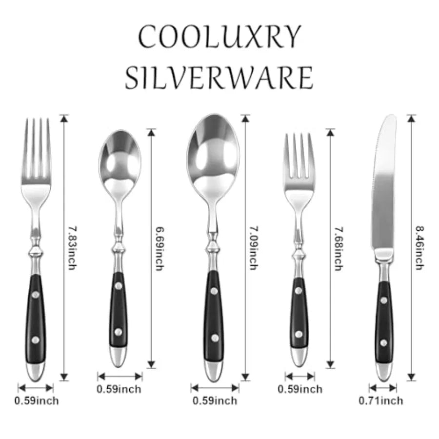 20pcs Black Silverware Set for 4 Vintage Flatware with Black Bakelite Handle